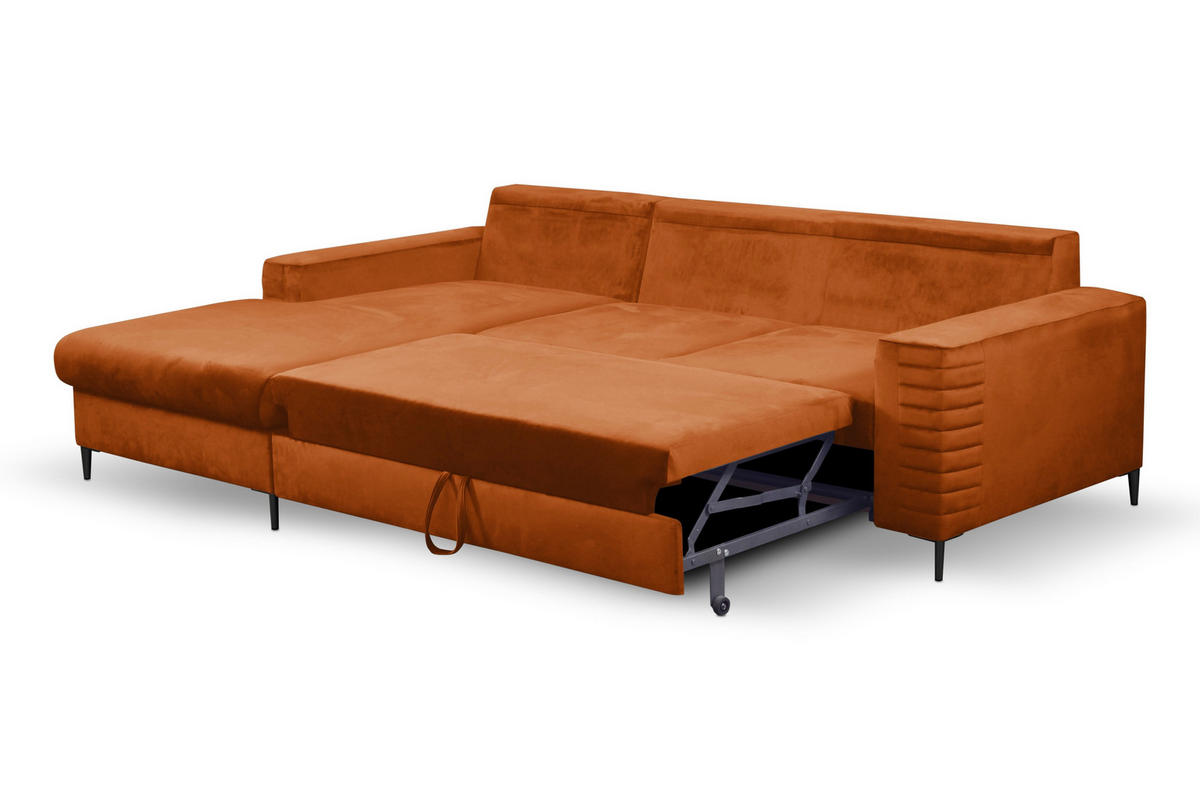 ECKSOFA GRIFO L-S Braun Velours-Stoff mit Schlaffunktion - Braun, Holz (253/165cm) - MASSENO