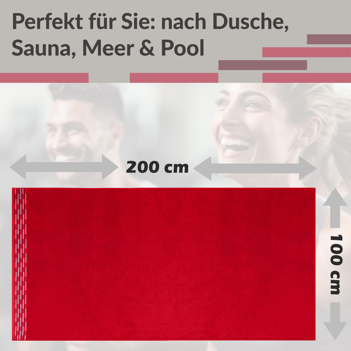 BADETUCH Lugano Rot 100x200 cm - Rot, Textil (100/200cm) - Lashuma