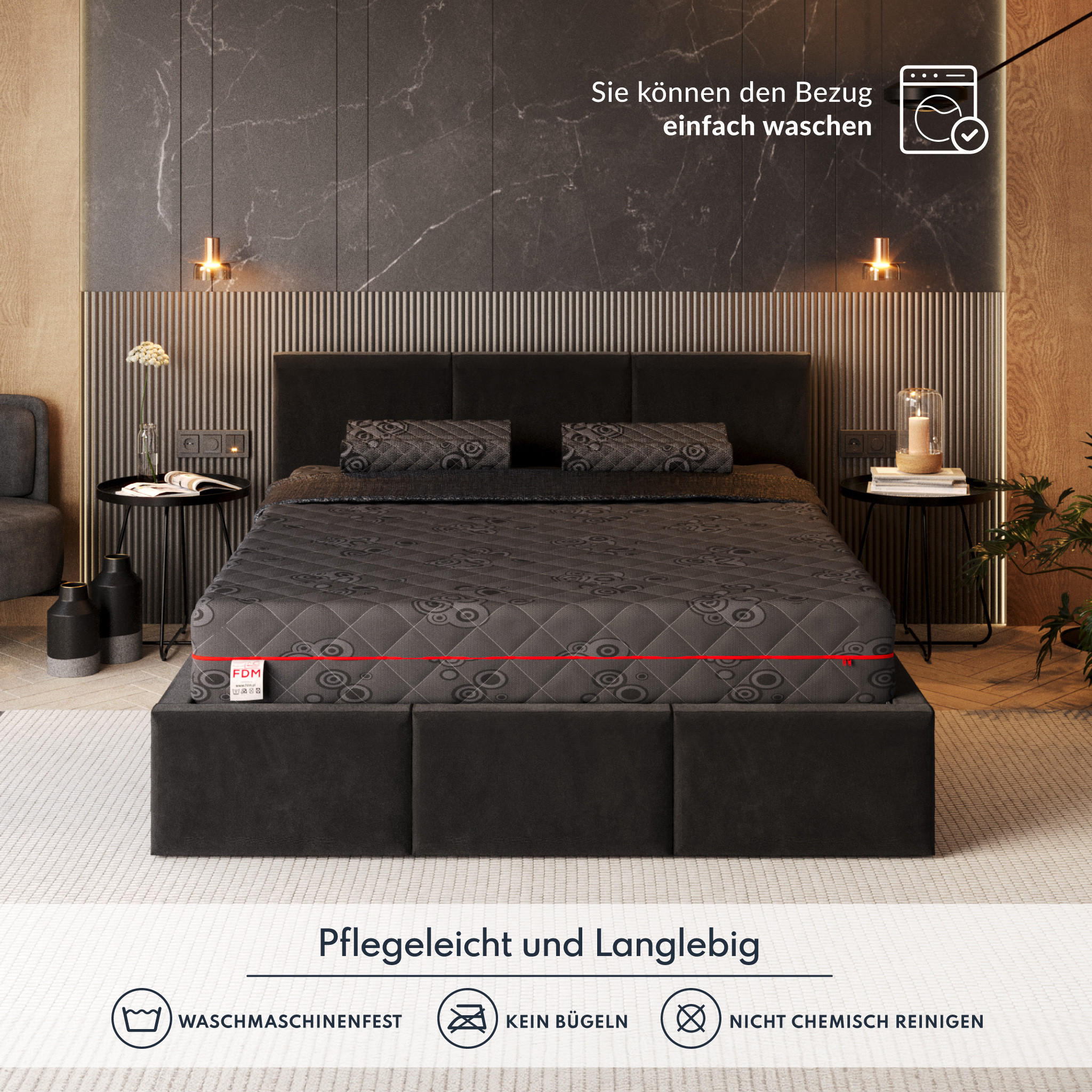 Thumbnail - FDM Taschenfederkernmatratze, Schwarz, Kunststoff, H3, Füllung: Taschenfederkern, Rechteckig, 100x200 cm, Oeko-Tex® Stan...