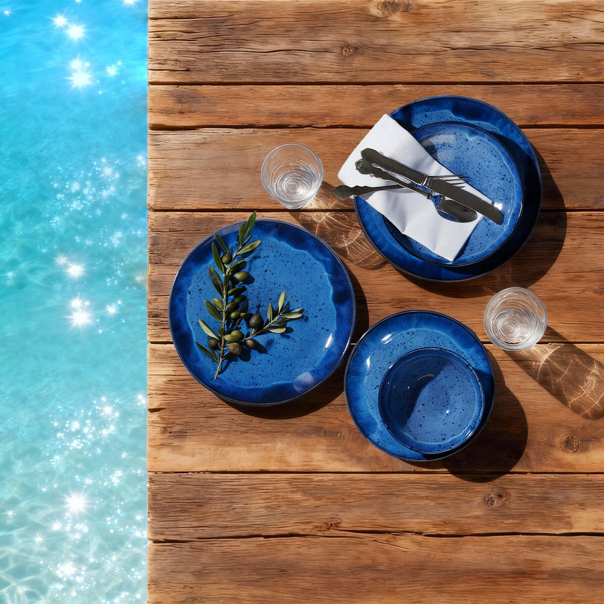 TAFELSERVICE Mare, ineinander stapelbar, blau - Blau, Keramik (26.5/2.5/26.5cm) - tectake