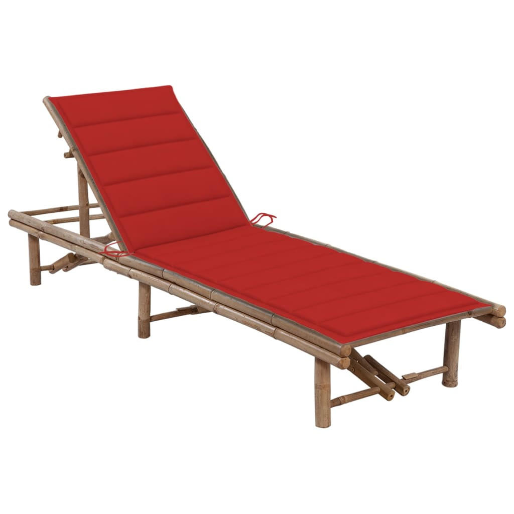 GARTEN-SONNENLIEGE mit Auflage Bambus - Rot, Holz (65/87/200cm) - furnicato