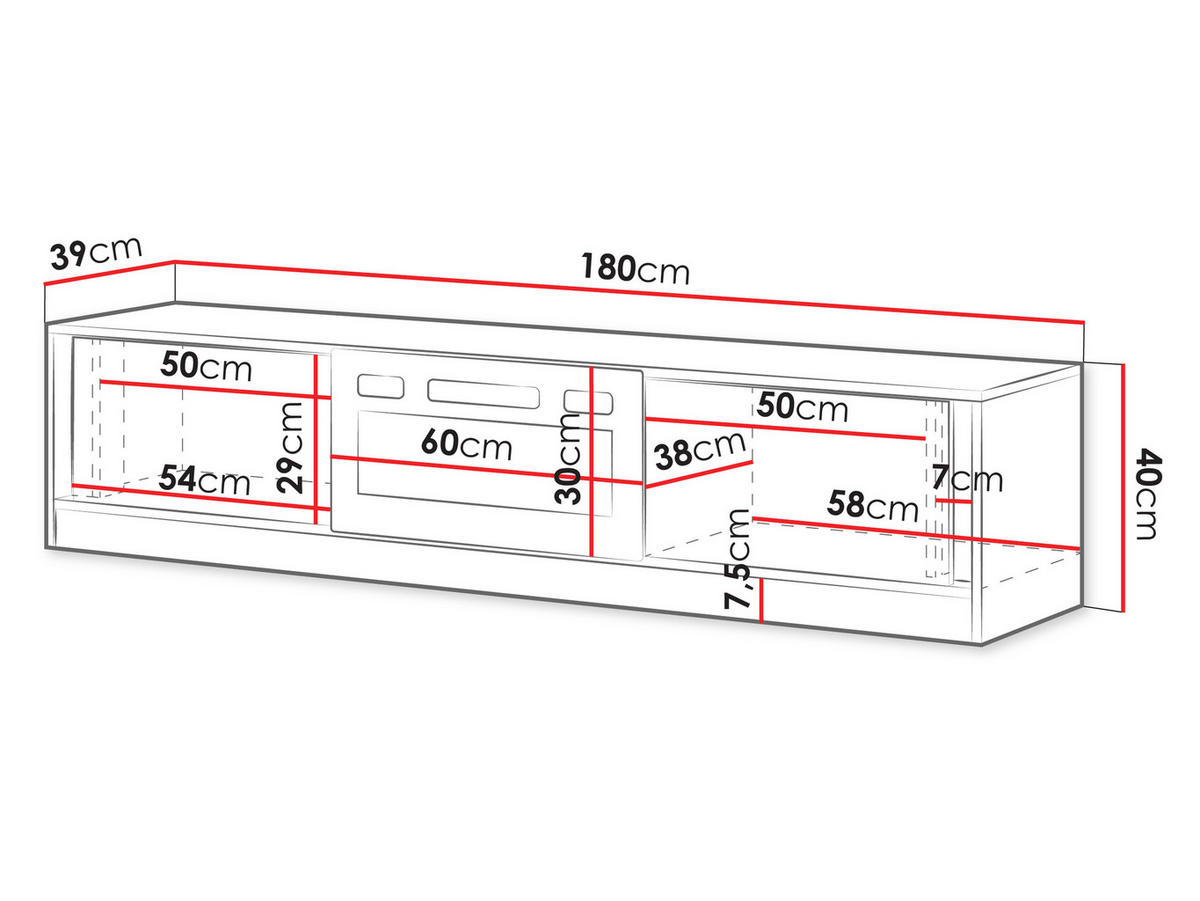 TV-LOWBOARD Mizu mit Kamin - Kaschmir, Holzwerkstoff (180/40/39cm) - MIRJAN24
