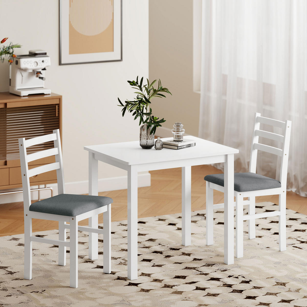 ESSTISCH-SET DE-10071 mit 2 gepolsterten Stühlen, platzsparend Weiß - Weiß, Holzwerkstoff (60/74.5/80cm) - ComfortXL
