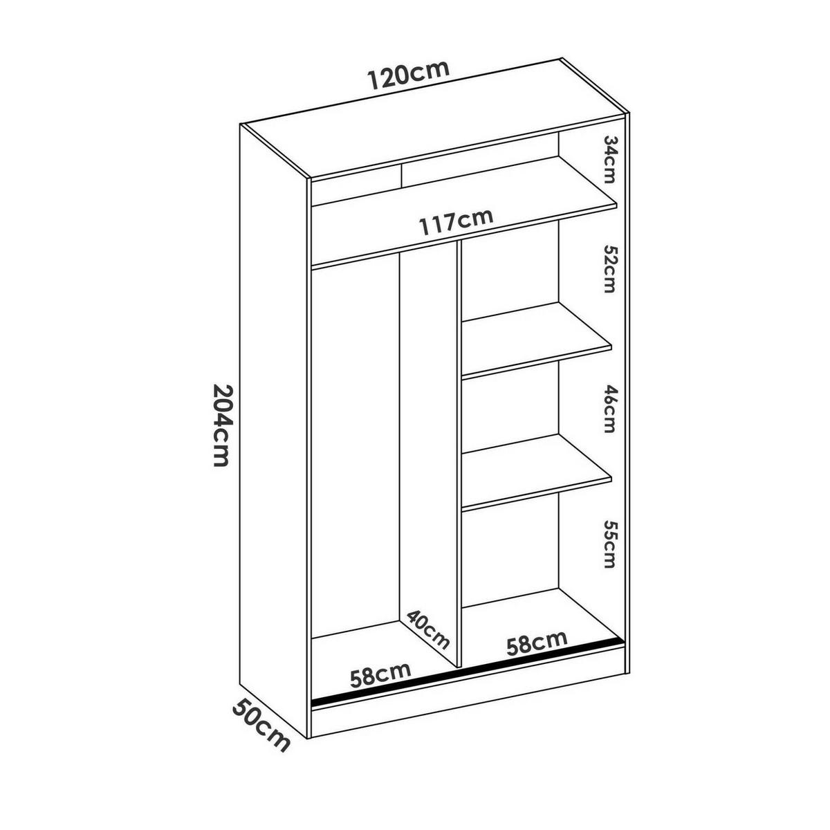 KLEIDERSCHRANK 2 TÜREN Holz-Effekt Weiß, Eiche 50/120/204 cm - Weiß, Holzwerkstoff (120/204/50cm) - DMORA