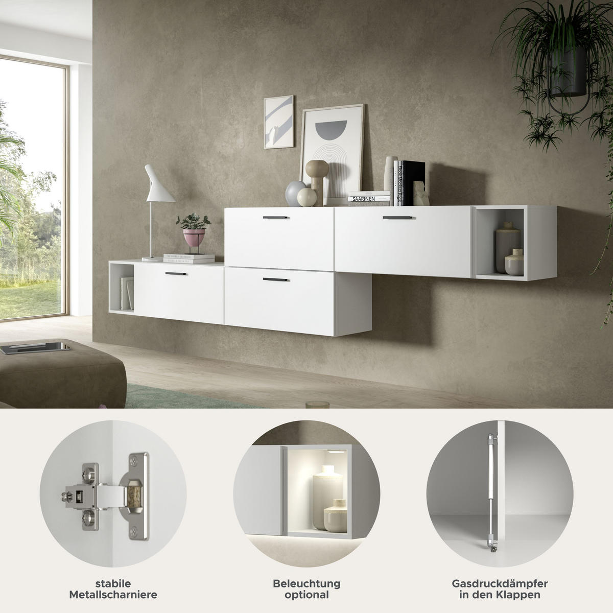 WOHNWAND The One weiß 276/34/97 cm - Weiß, Holzwerkstoff (276/97/34cm) - Xonox