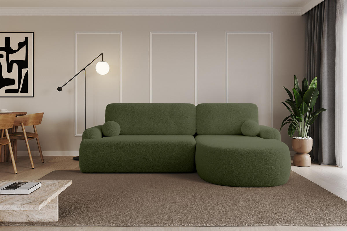 ECKSOFA mit Schlaffunktion und Bettkasten LIRA-L - 264x172x89 Grün - Grün, Holzwerkstoff/Textil (172/264cm) - ALTDECOR