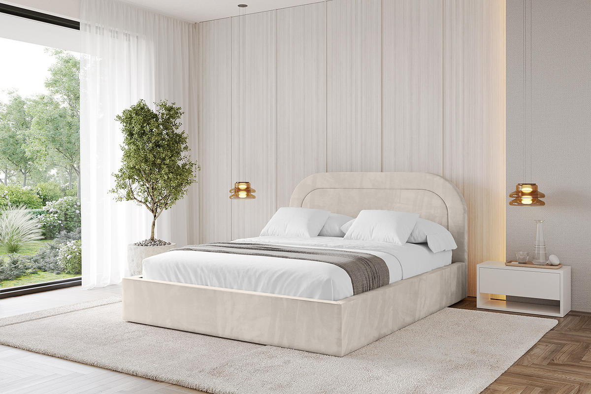 POLSTERBETT mit Bettkasten und Lattenrost, Boxbett ohne Matratze - LERAY 120x200 Beige - Beige, Holzwerkstoff/Textil (120/200cm) - ALTDECOR