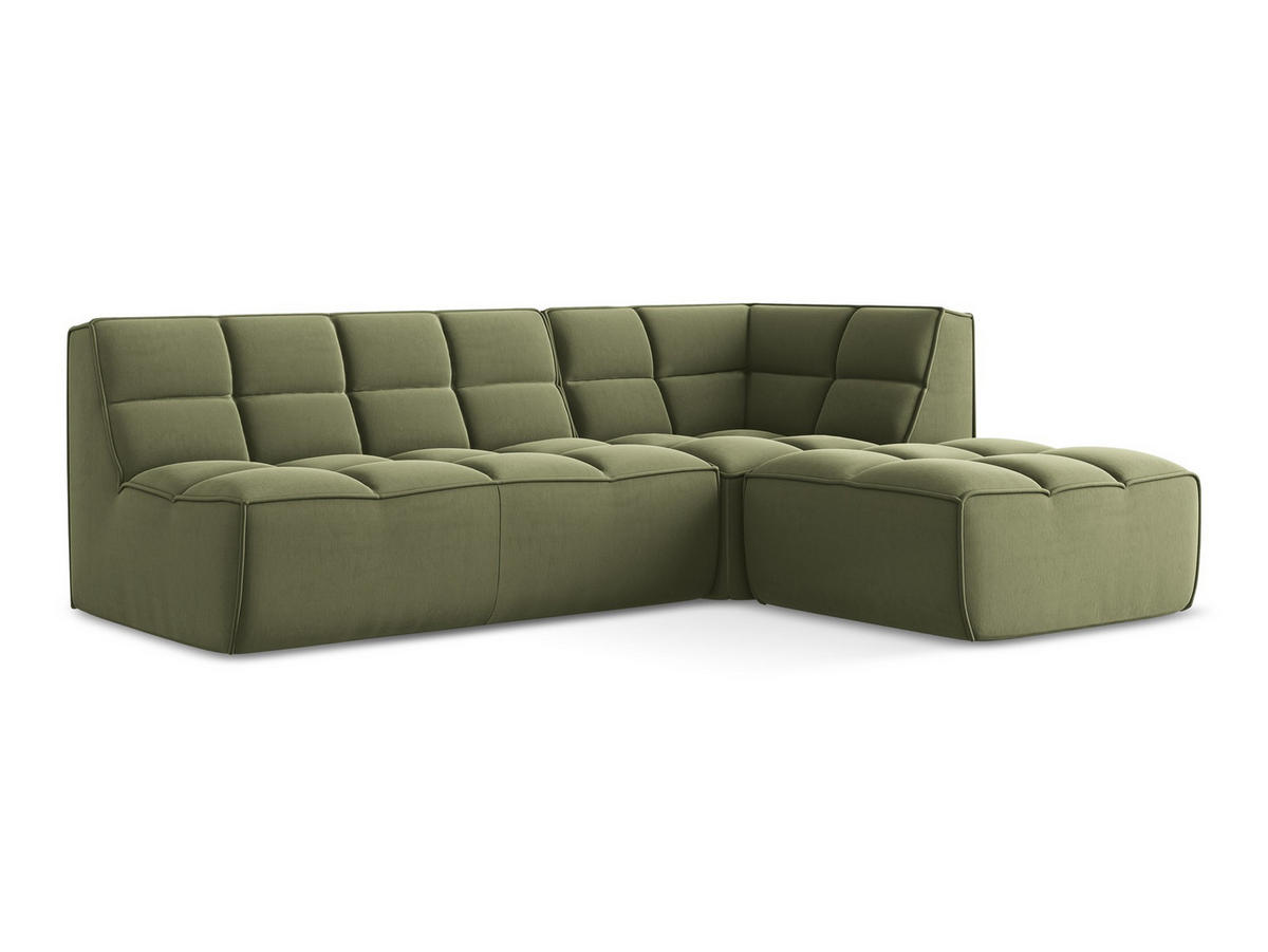 ECKSOFA Beidseitig Samt Stoff Grün - Schwarz/Olivgrün, Kunststoff/Textil (258/178cm) - Makamii
