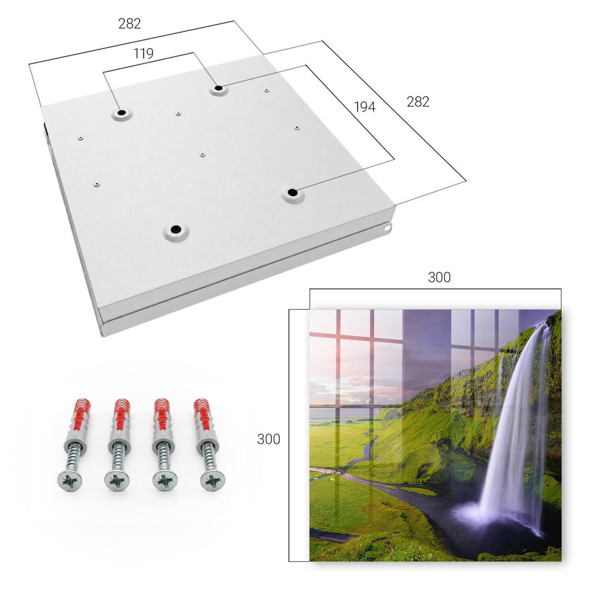 SCHLÜSSELBOX Weiß 30x30 cm – Türöffnung nach rechts - Bergwasserfall - Grün, Metall (30/30/5cm) - TULUP