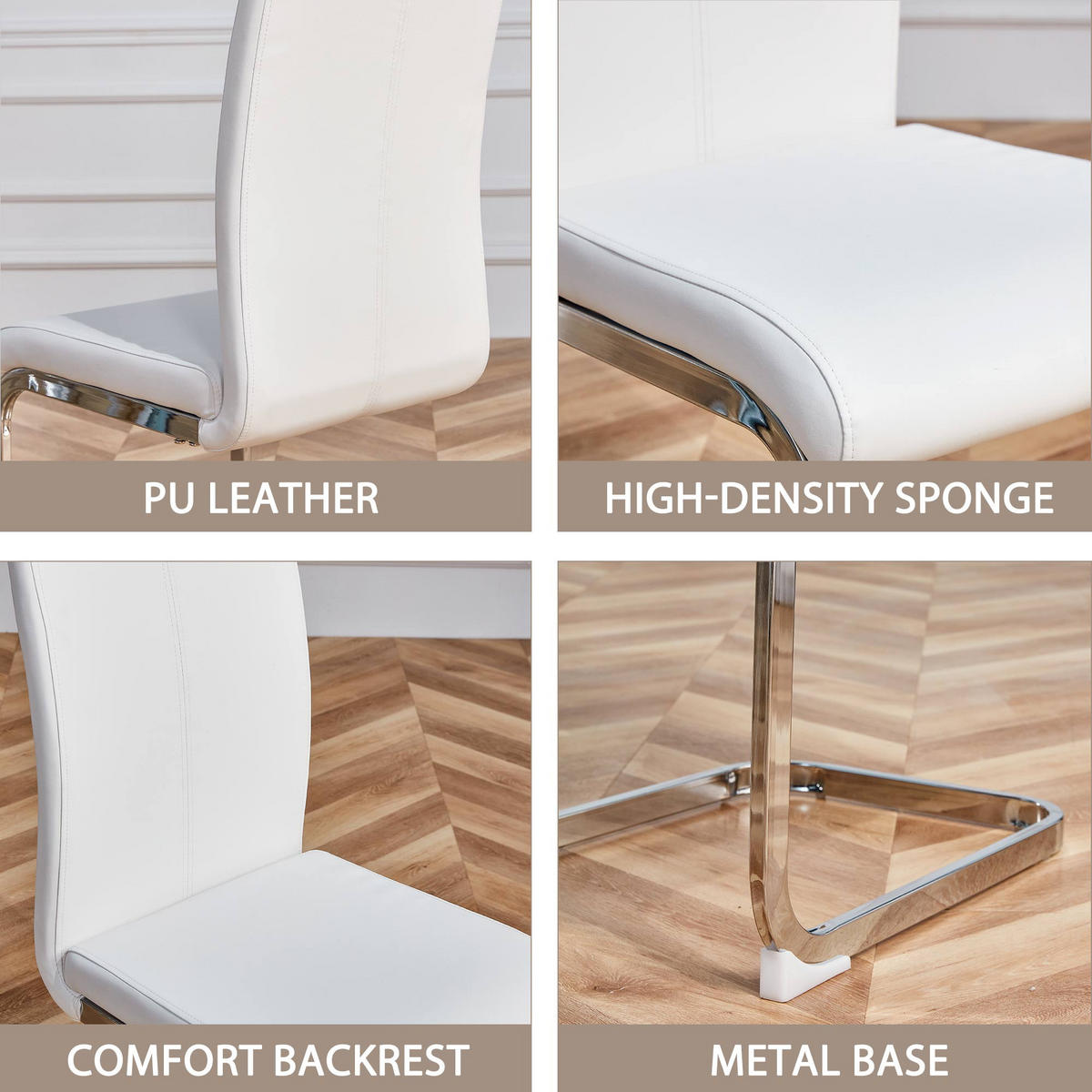 FREISCHWINGER 4er Set Kunstleder Weiß Metallgestell 120kg - Weiß, Leder (42/100/54cm) - FLIEKS
