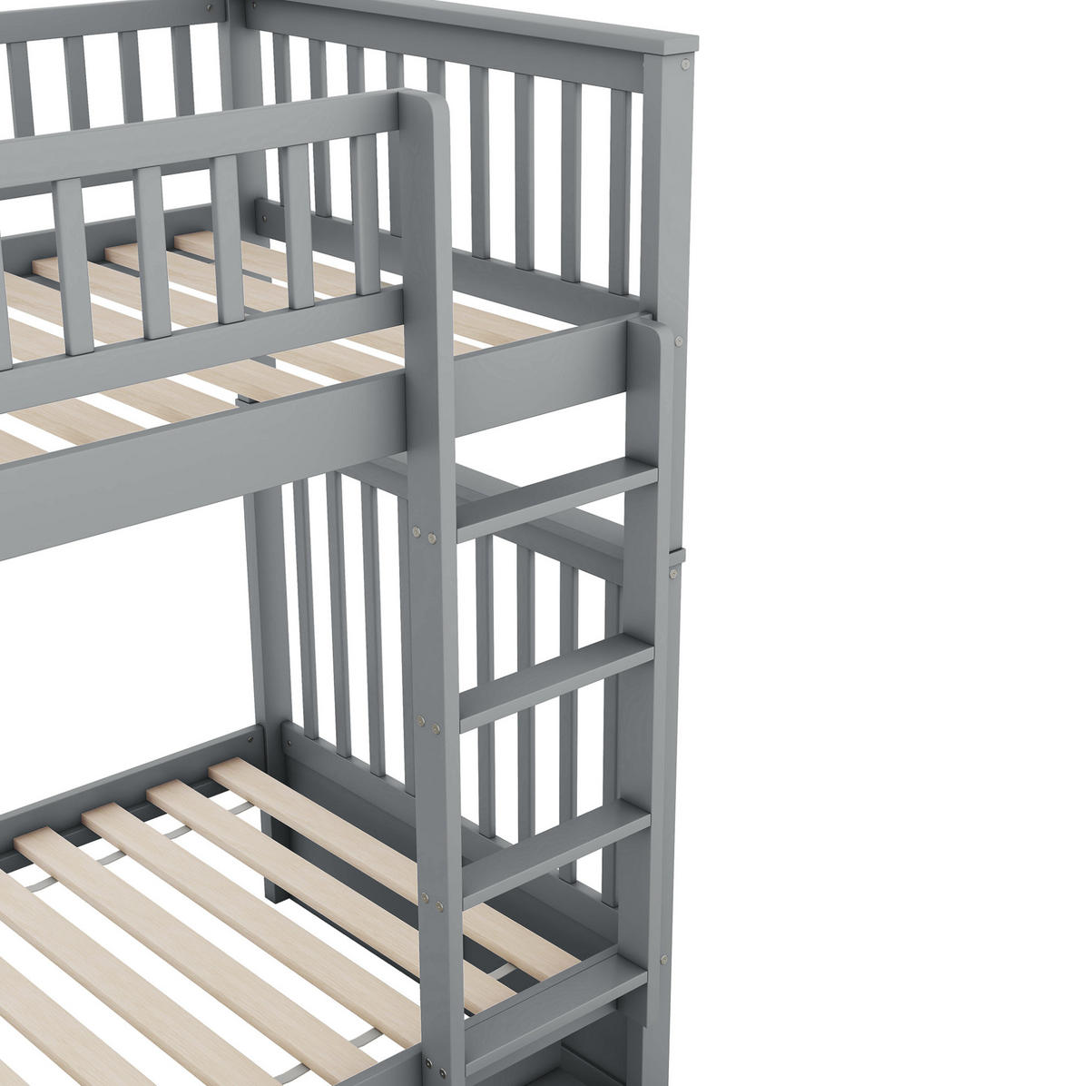ETAGENBETT aus Kiefernholz und MDF 90x200 cm Grau mit Ausziehbett, abnehmbarer Konstruktion und Treppe - Grau, Holzwerkstoff (90/200cm) - Modfu