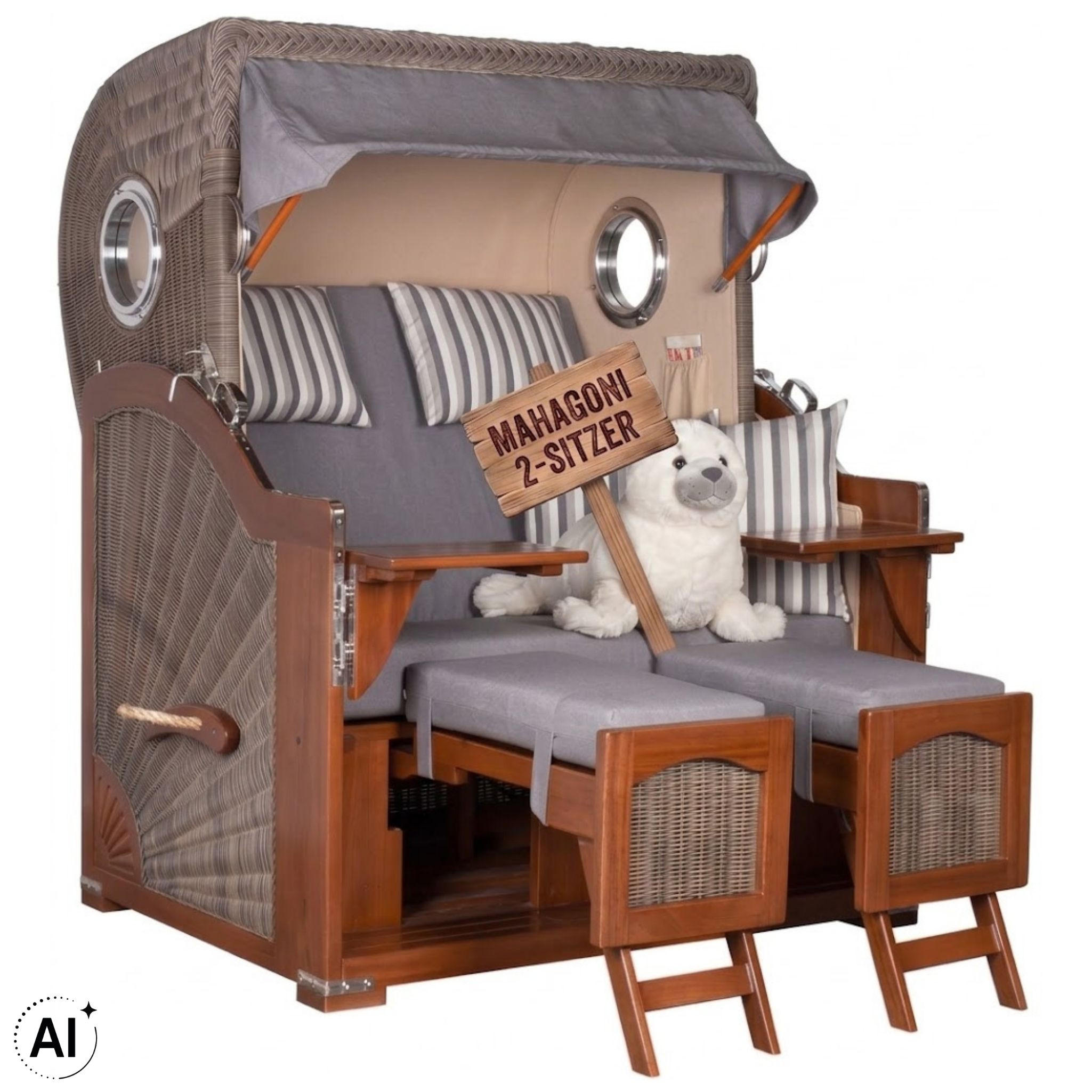 STRANDKORB 2-Sitzer Düne Mahagoni 544 - Braun/Grau, Holz (125/170/80cm) - Mr. Deko