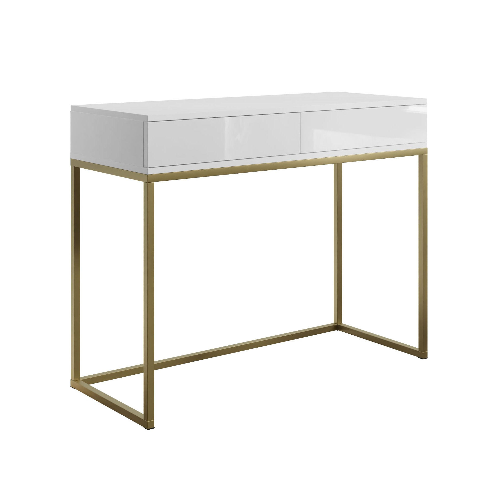 KONSOLE BLANCO GOLD auf goldenem Gestell PUSH OPEN - Weiß Hochglanz, Holzwerkstoff (42/100/81cm) - Lookway