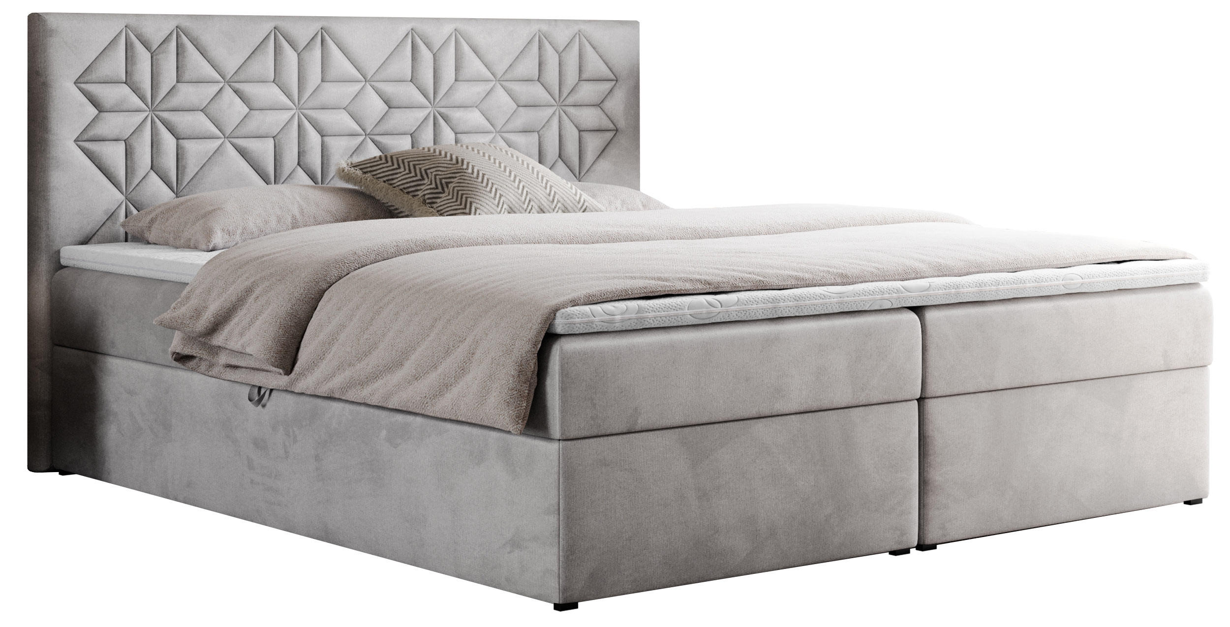 BOXBETT LEILA 180/200 Hellgrau Velvet - H3 - Hellgrau, Holz/Textil (180/200cm) - MKS