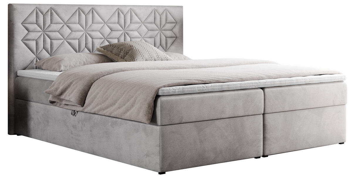 BOXBETT LEILA 180/200 Hellgrau Velvet - H3 - Hellgrau, Holz/Textil (180/200cm) - MKS