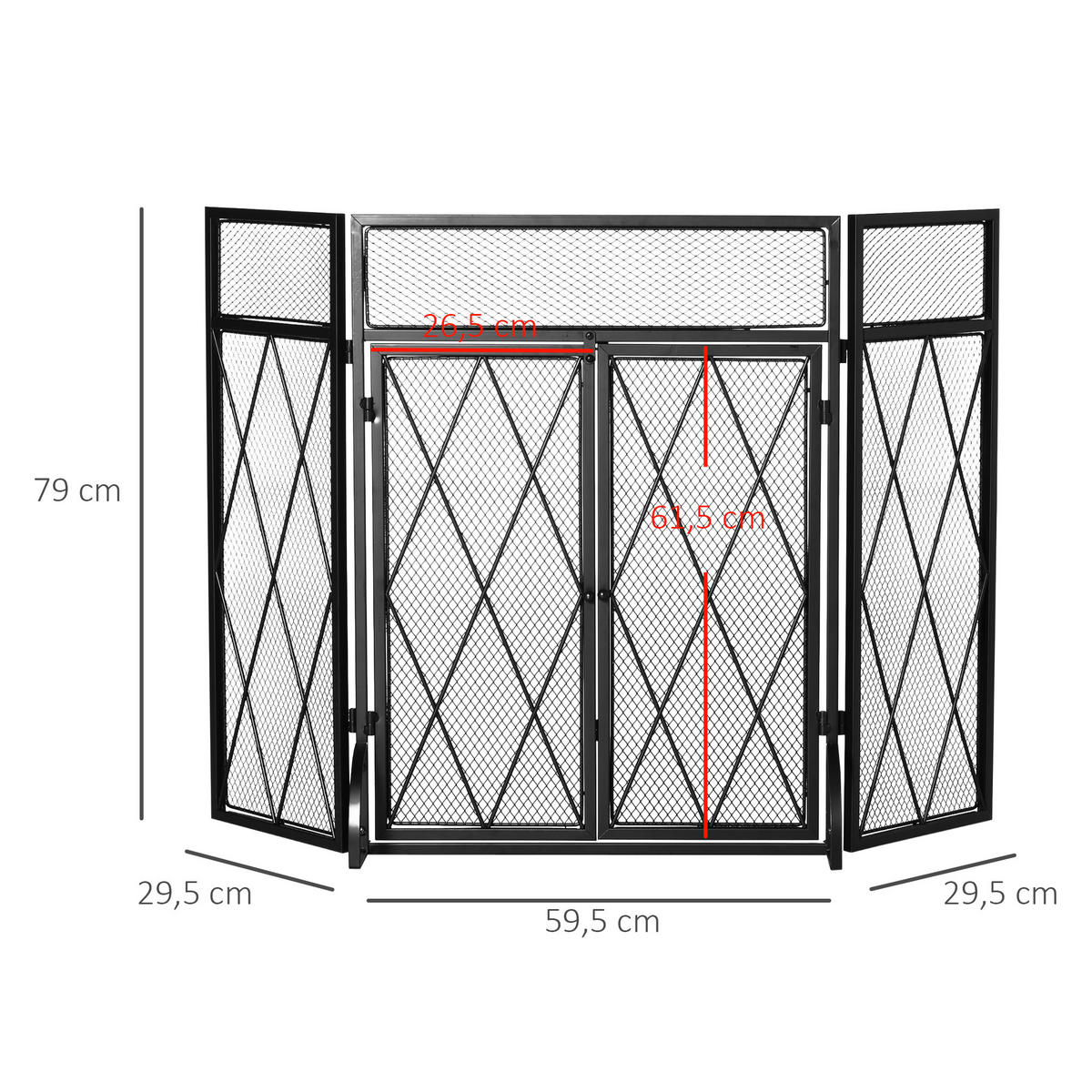 KAMINSCHIRM Schmiedeeisen dreiteilige Design Doppeltüren Metall Schwarz - Schwarz, Metall (79/79/120cm) - HOMCOM