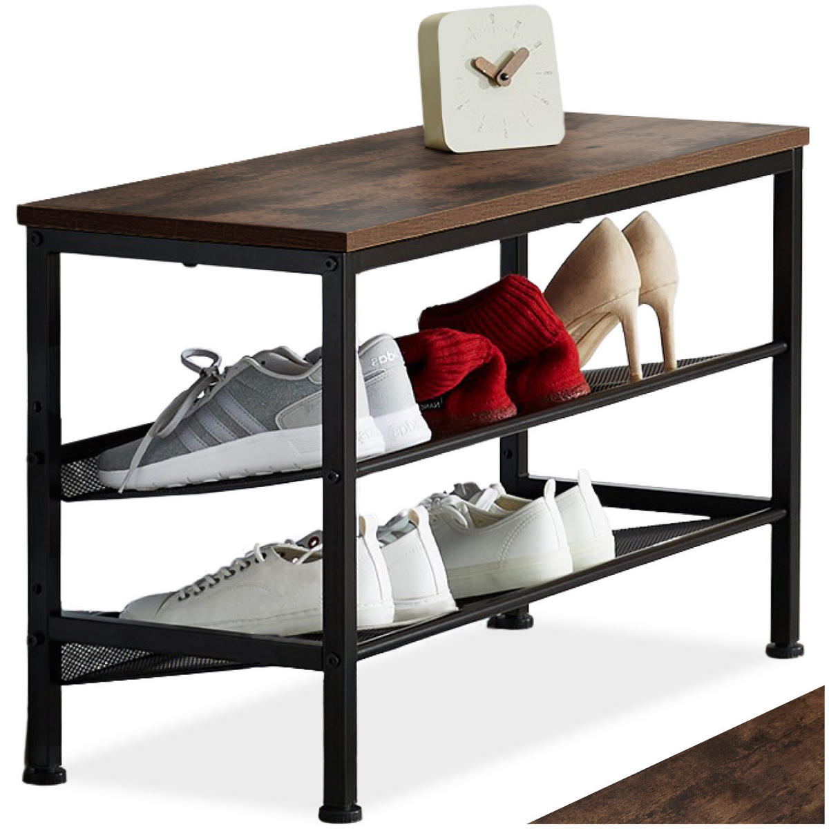 SCHUHREGAL Derry,75,5 x 30,5 x 45,5 cm,Industrial Holz dunkel, rustikal - Rostfarben, Holz (30.5/45.5/75.5cm) - tectake