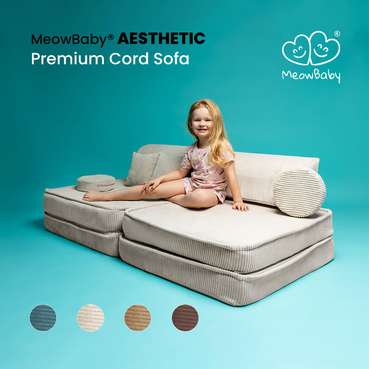 KINDERSOFA, Aesthetic, Cord, Ecru - Ecru, Textil (160/48/80cm) - MeowBaby