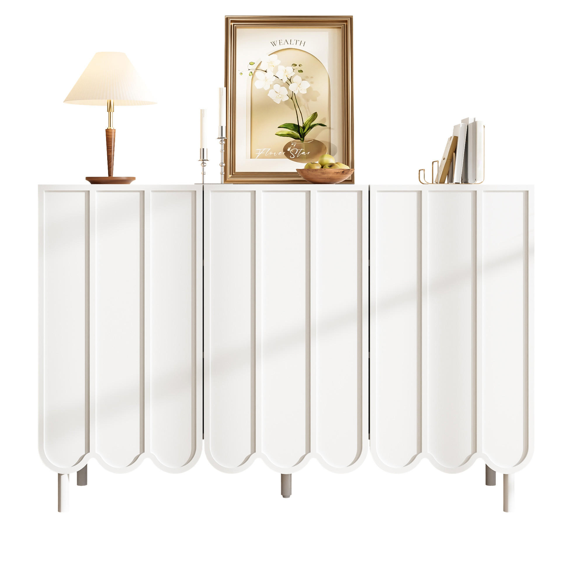 SIDEBOARD in Weiß, grifflos mit Wellentüren, MDF, verstellbare Regalböden, 120/35/80 cm, Weiß - Weiß, Holzwerkstoff (120/80/35cm) - Redom