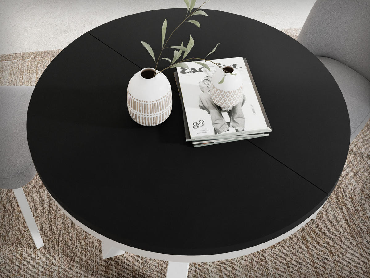 ESSTISCH Clara Weiß runder ausziehbarer, Schwarz 100-180/100/76 cm - Schwarz/Weiß, Holzwerkstoff/Metall (100/100/76cm) - WFL GROUP