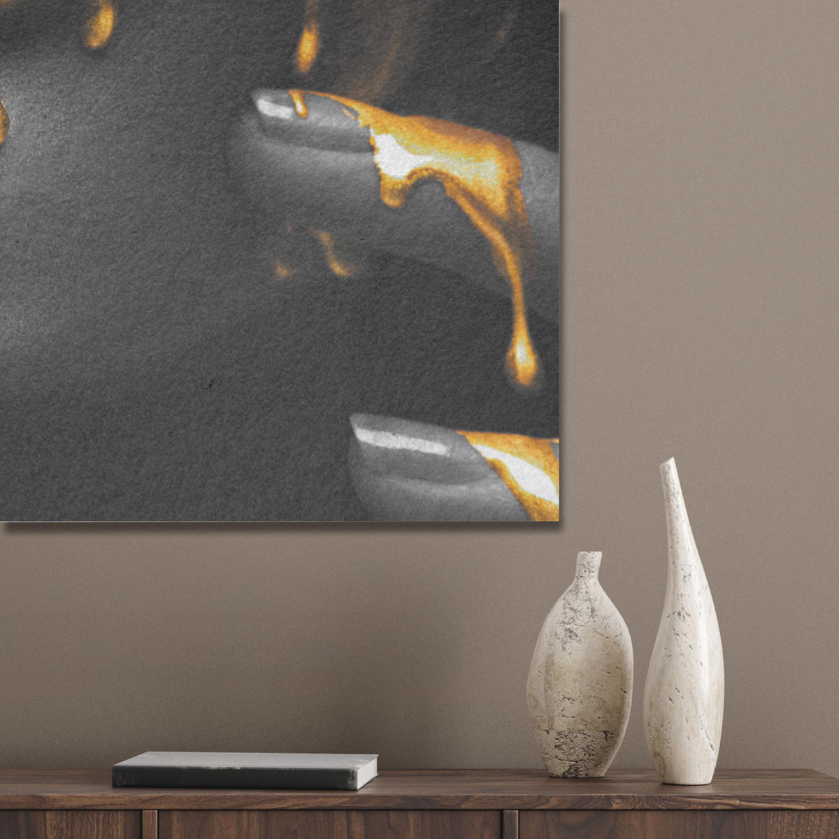 AKUSTIKBILD Frau - Schwarz - Gold - Gesicht - Lippen Wanddeko 60x90 cm - Goldfarben, Kunststoff (60/90/0.9cm) - MuchoWow