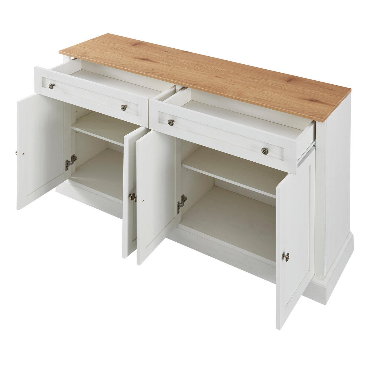 SIDEBOARD mit 4 Türen und 2 Schubladen 150 x 40 x 86 cm Weiß/Natural Wood - Birnbaumfarben, Holzwerkstoff (150/86/40cm) - Meubliv