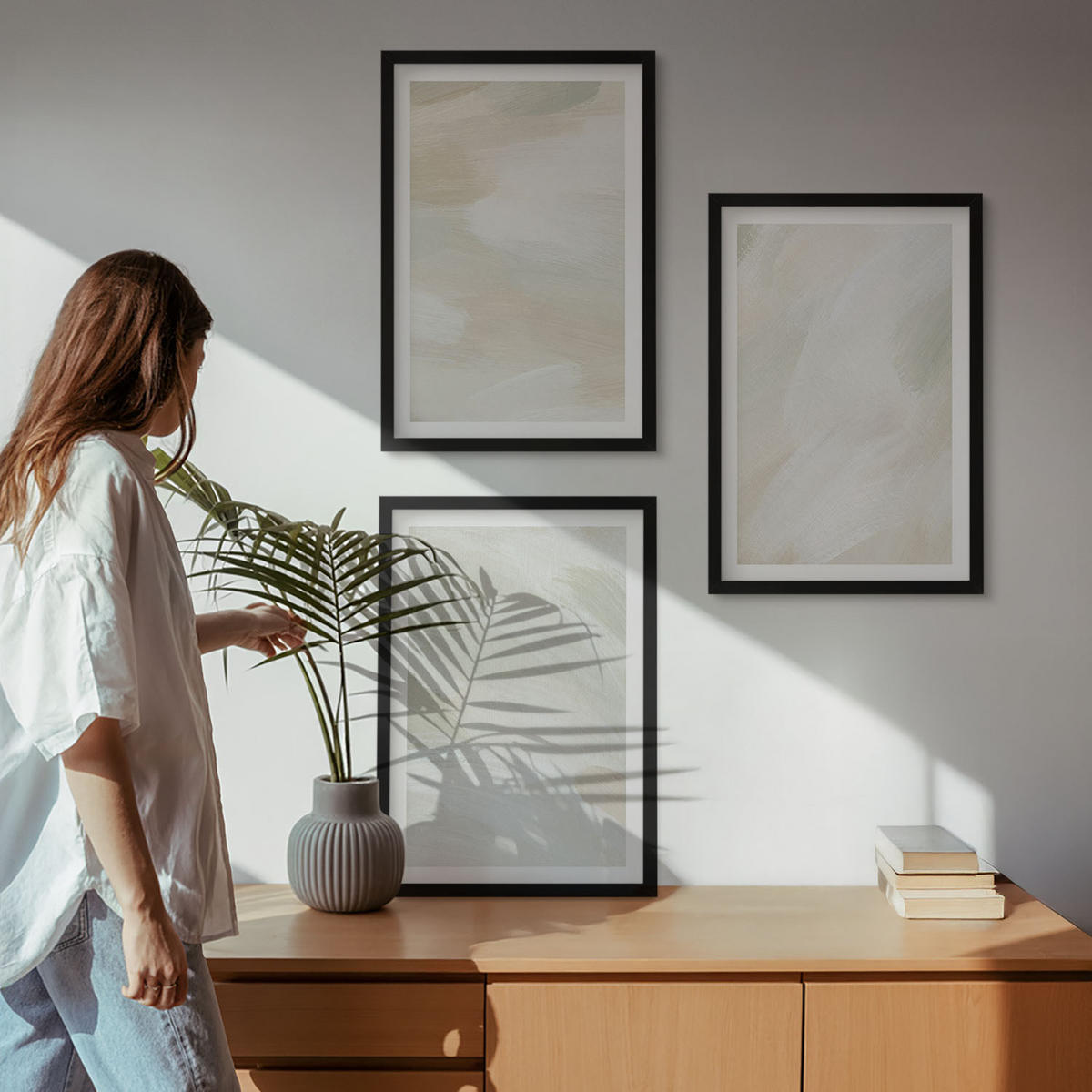 WANDBILDER 3er-Set - 40x60 cm Schwarzer Rahmen - Leuchtende Farben, abstrakter Boho-Stil - Schwarz, Kunststoff (40/60cm) - ArtPrintCave