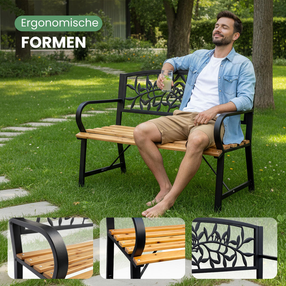 GARTENBANK REO Schwarz, Braun 118 x 87 x51,5 cm - Schwarz/Braun, Holz/Metall (118/87/51.5cm) - Akord