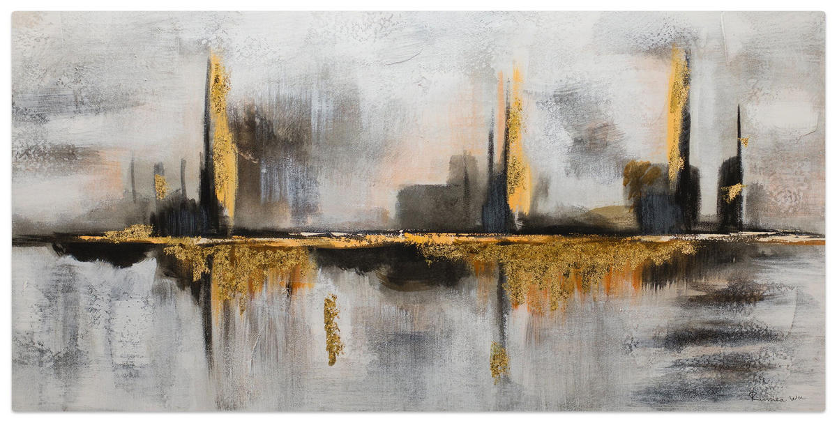 ÖLGEMÄLDE 120/60 cm - Goldfarben/Grau, Holz/Textil (120/60cm) - KUNSTLOFT