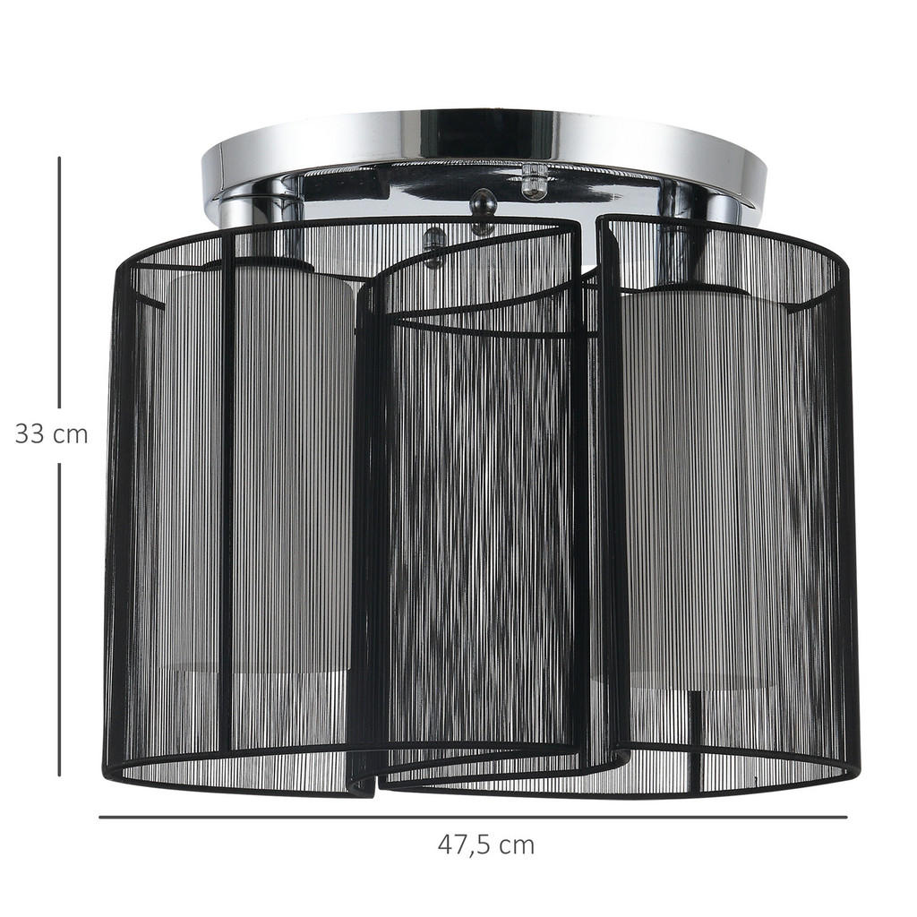 Thumbnail - Homcom Deckenlampe,, Schwarz, Metall, 33x47.5x47.5 cm, Lampen & Leuchten, Innenbeleuchtung, Deckenleuchten