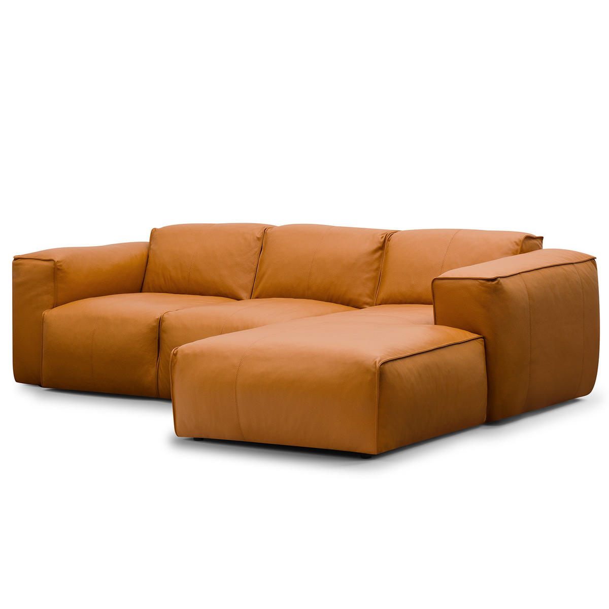 3-SITZER ECKSOFA mit Longchair - Cognac/Schwarz, Leder/Kunststoff (251/173cm) - home24