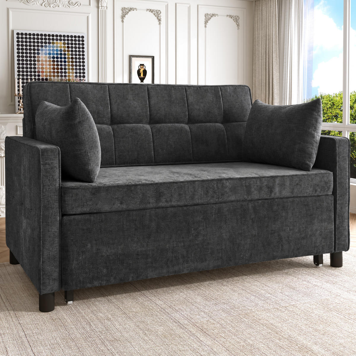 SCHLAFSOFA 142/79/85 cm Antikschwarz mit verstellbare Rückenlehne und Ausziehfunktion - Schwarz, Textil (142/85/79cm) - Oxeza
