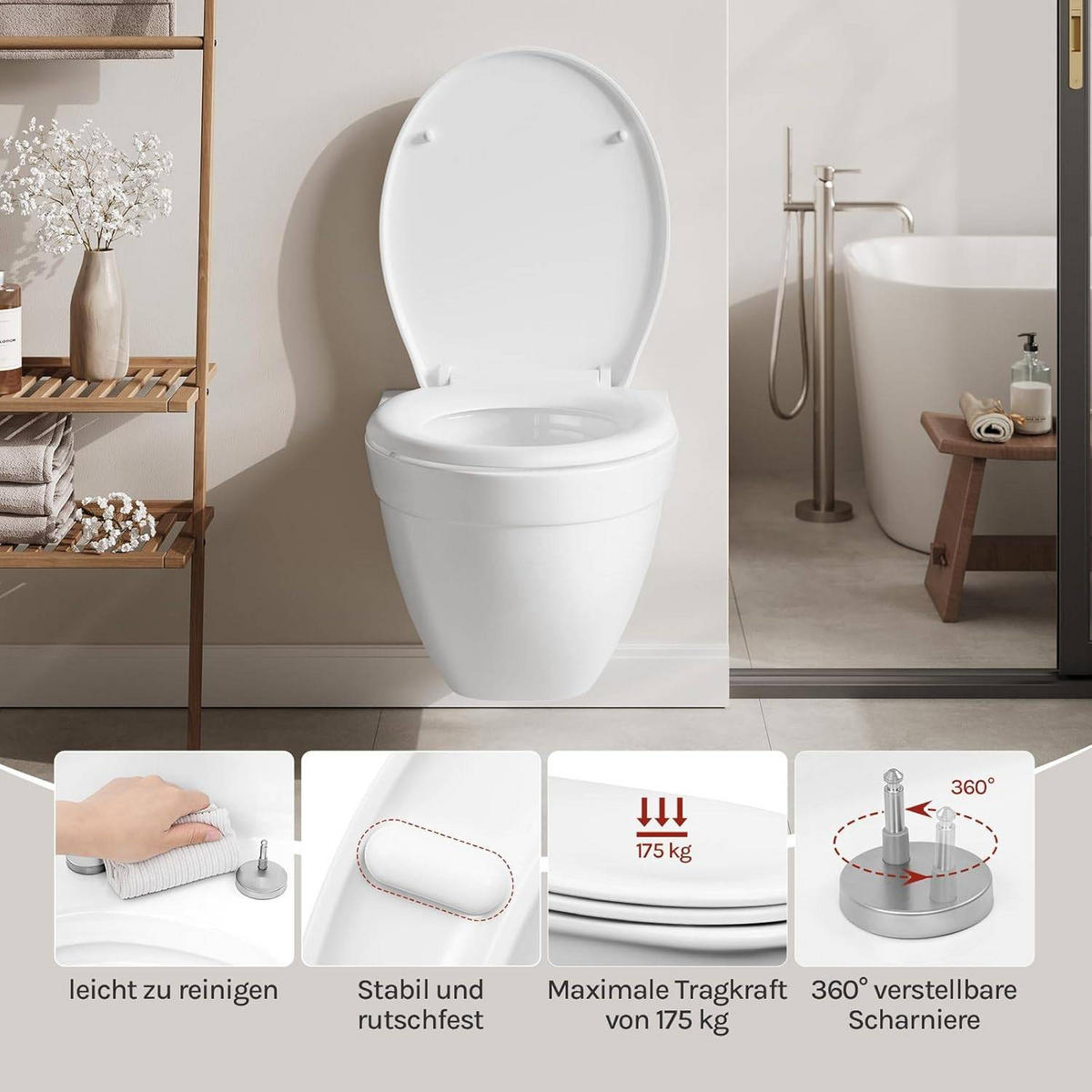 WC SITZ mit Absenkautomatik, Antibakteriell Oval - Weiß, Kunststoff (37/2.51/45cm) - Woltu