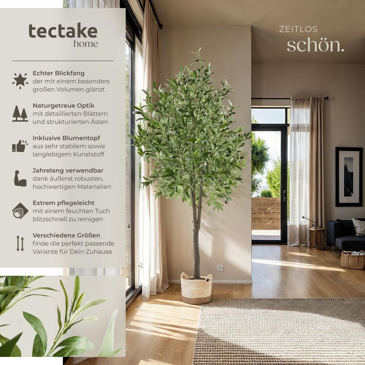 KÜNSTLICHER OLIVENBAUM Oleand, stabiler Kunststoff Blumentopf, grün - Grün, Kunststoff (180cm) - tectake