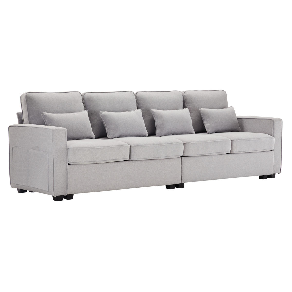 4-SITZER Sofa Leinenstoff mit Taschen an Armlehnen und 4 Kissen 264/83/87 cm Hellgrau - Hellgrau, Textil (87/264/83cm) - Redom