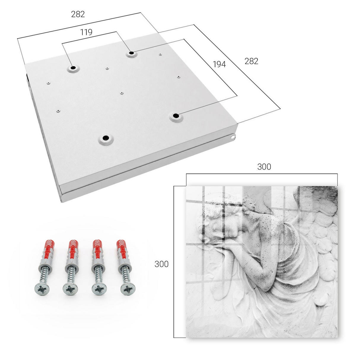 SCHLÜSSELBOX Weiß 30x30 cm – Türöffnung nach rechts - Engelsgleiche Erleichterung - Weiß, Metall (30/30/5cm) - TULUP