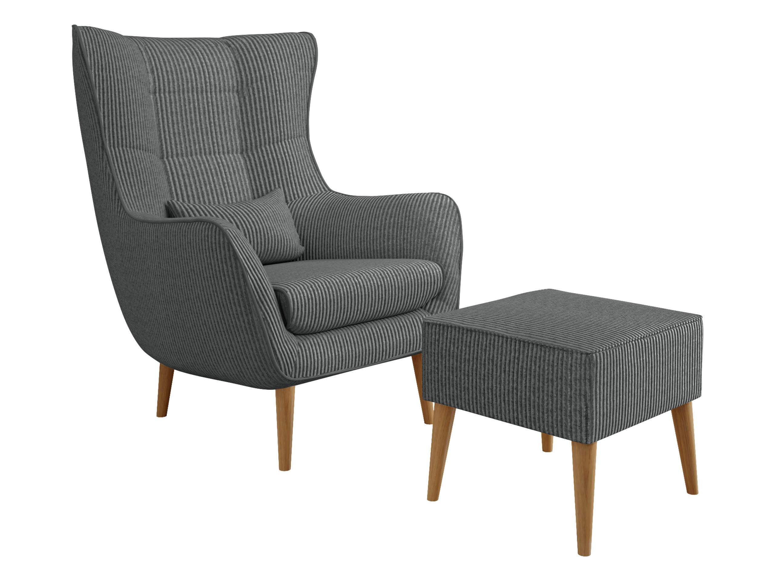 SESSEL Estjano Cord mit Fußbank - Beige/Grau, Holz (80/106/95cm) - MIRJAN24