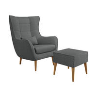 SESSEL Estjano Cord mit Fußbank - Beige/Grau, Holz (80/106/95cm) - MIRJAN24