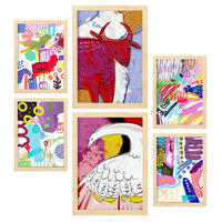 POSTER Set Mit 6 Auffällt 2 In Tiere Zusammenfassungen A3 & A4 Rahmen Aus Hellem Holz - Beige, Papier (29/3cm) - Nacnic