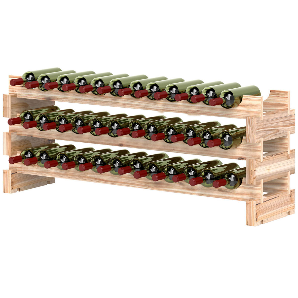 WEINREGAL, 36 Flaschen, 3 verstellbare Ebenen, Naturholz, 114x28x42,5cm - Multicolor, Metall (114/42.5/28cm) - FORIOUS