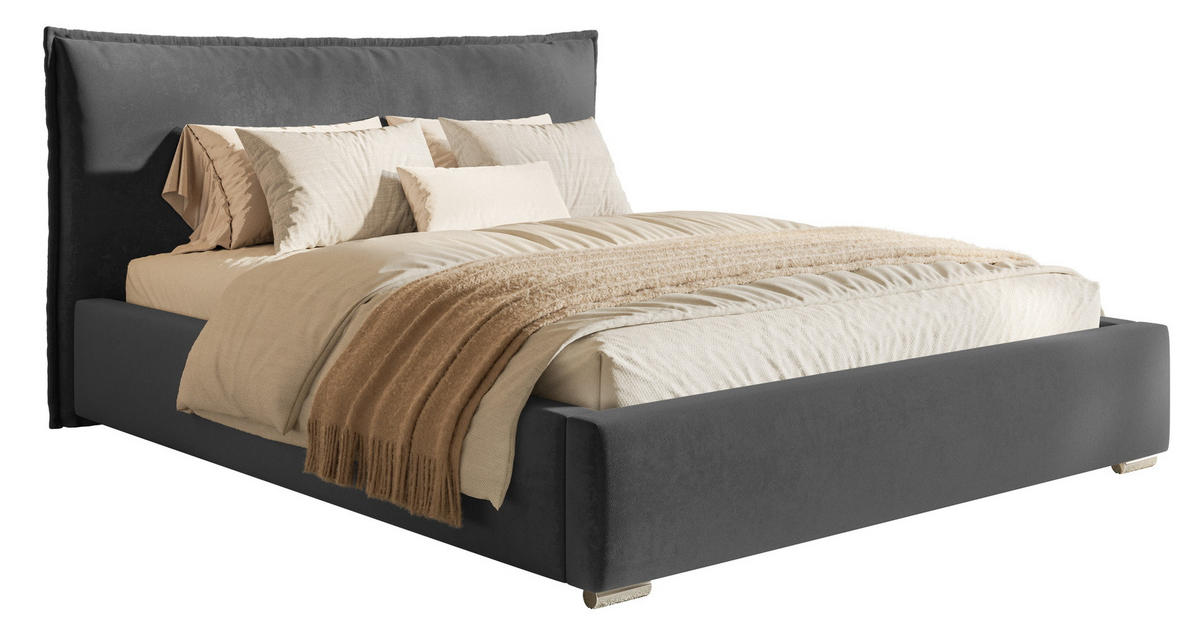 POLSTERBETT 200x200 Zenito mit Kissen-Kopfteil, Bettkasten, Dunkelgrau - Dunkelgrau, Holz/Textil (200/200cm) - Emporius
