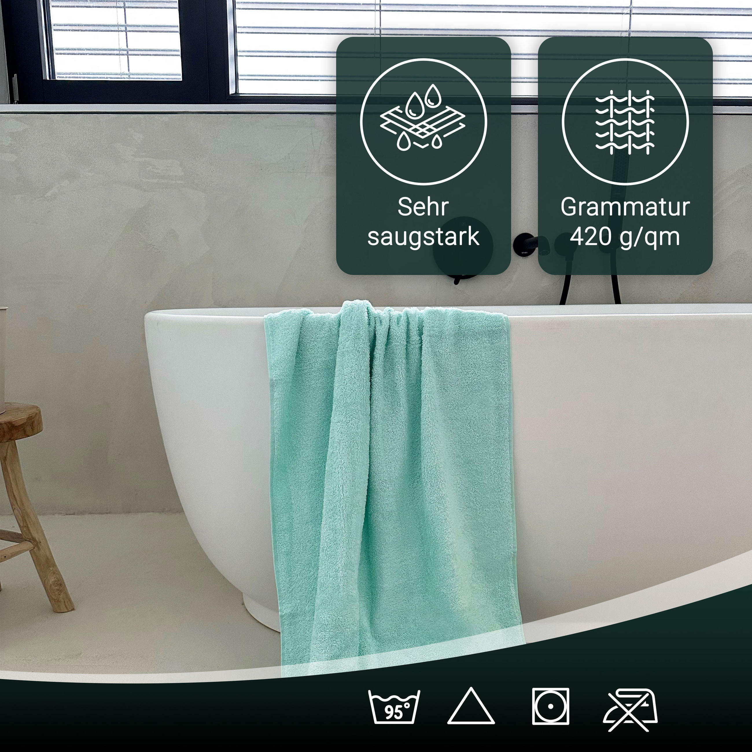Thumbnail - Zollner Badetuch,, Grün, Textil, 100x150 cm, Oeko-Tex® Standard 100, Badtextilien, Badetücher