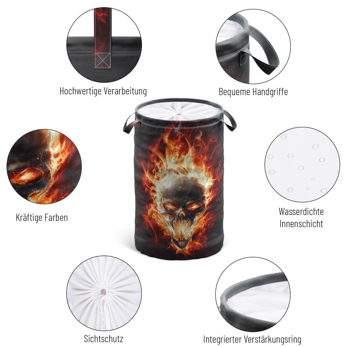 WÄSCHEKORB Totenkopf in Flammen - Braun, Textil (37/55/55cm) - Sanilo