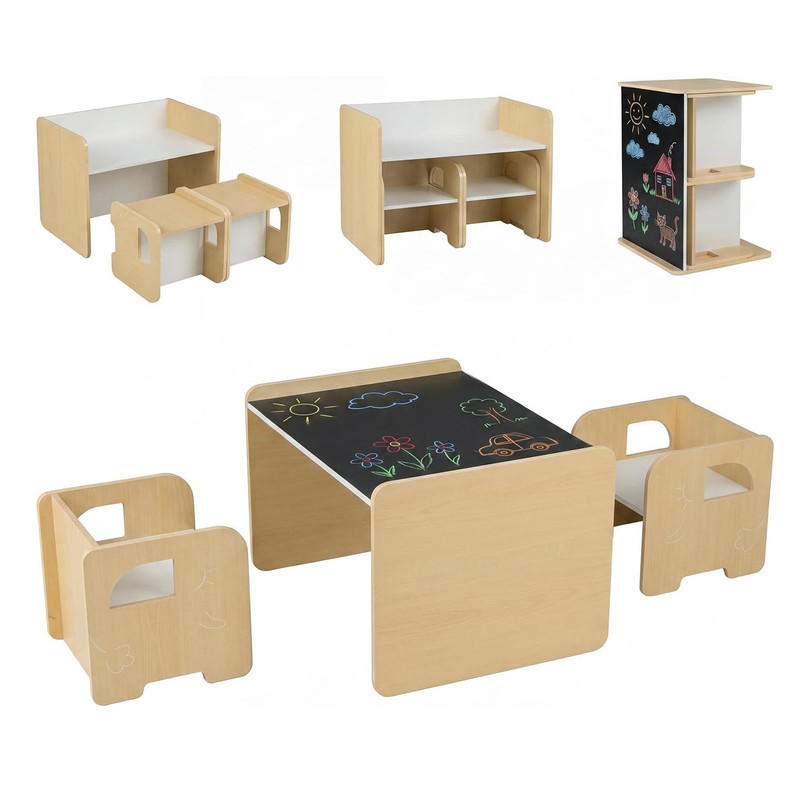 KINDERTISCH mit Stuhl natur(3-tlg) - Naturfarben, Holzwerkstoff (62.5/40/48cm) - COSTWAY