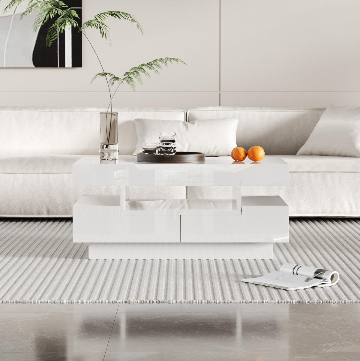 COUCHTISCH mit LED 80x50x36 cm Hochglanz Weiß - Weiß, Holzwerkstoff (80/50/36cm) - Meubliv