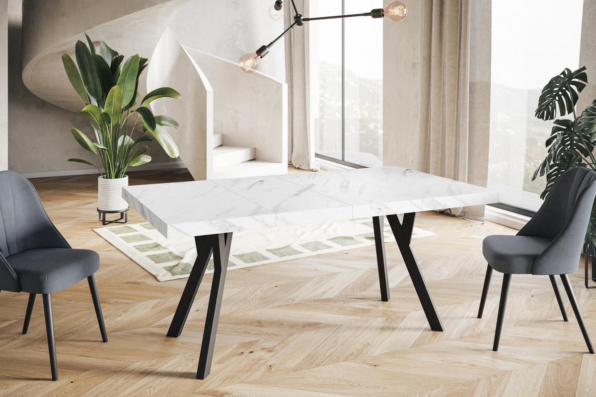 ESSZIMMERTISCH RICO, ausziehbarer Tisch90-190X90X77 cm, Farbe: Beige, mit Holzbeinen in Farbe Schwarz - Hellgrau/Schwarz, Holzwerkstoff (90/90/77cm) - Alpi-Möbel