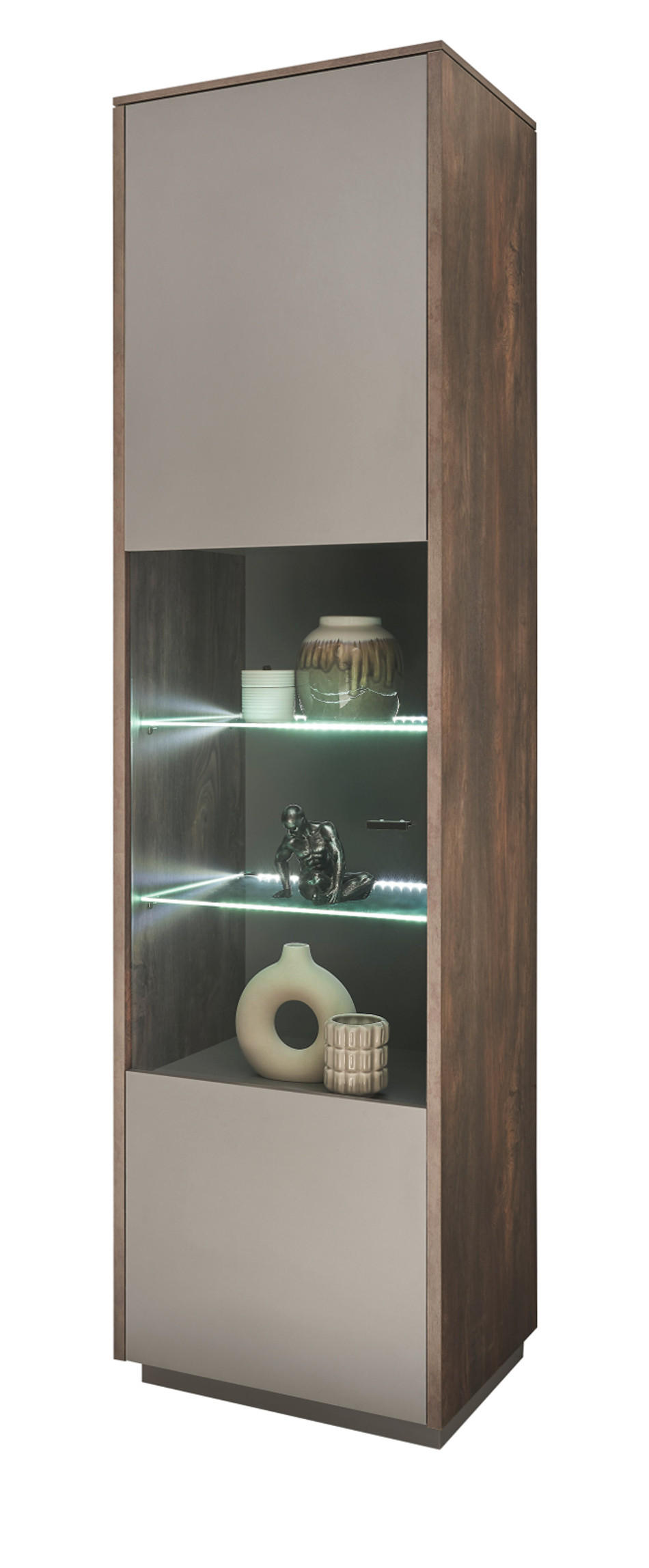 VITRINE Piano in Eiche und grau 55 x 200 cm - Schwarz/Naturfarben, Glas/Holzwerkstoff (55/200/40cm) - Furn.Design