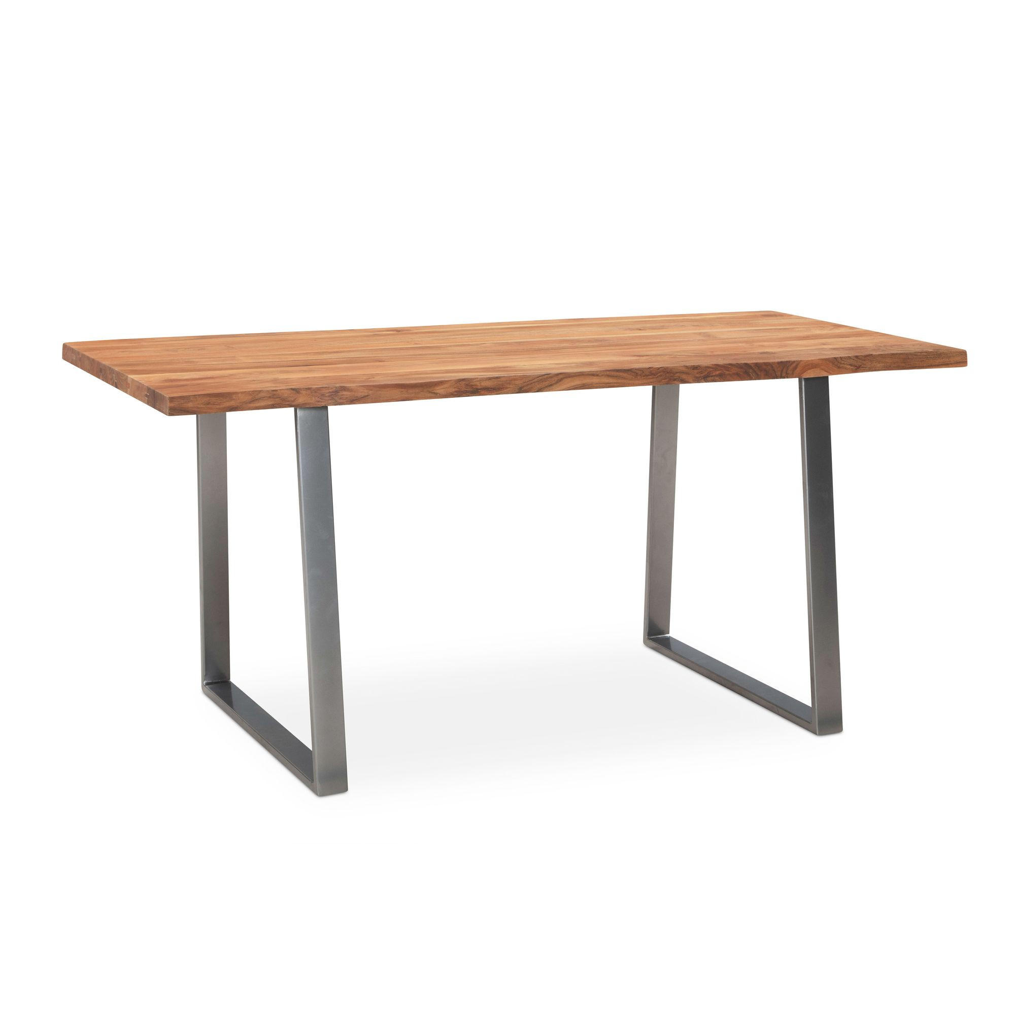 SCHREIBTISCH Massivholz Baumkante mit Trapezgestell, Akazie 200x100x76 cm - Silberfarben/Akaziefarben, Holz/Metall (200/100/76cm) - KADIMA DESIGN