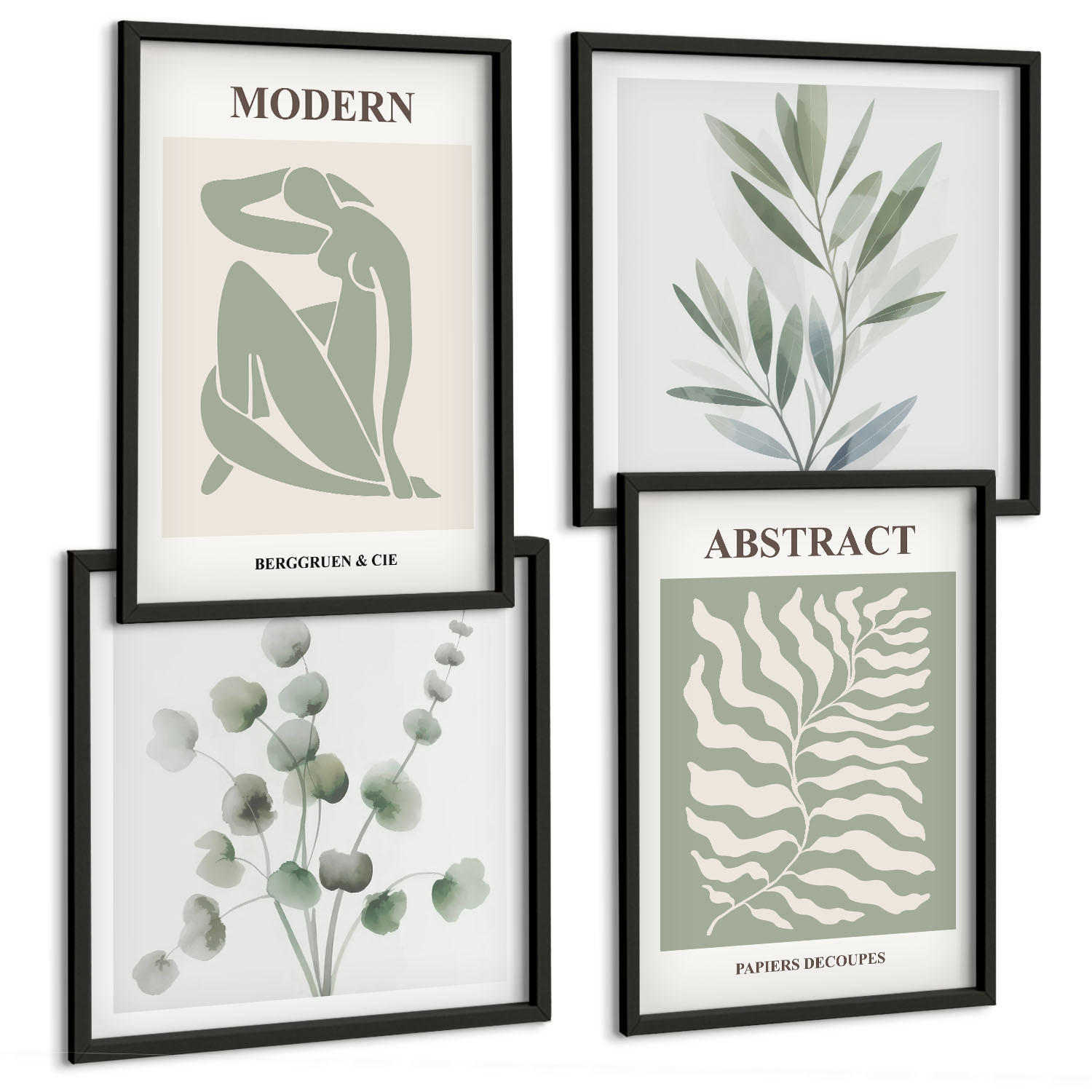 BILDER SET 4er Set - 50x50 cm & 40x60 cm Schwarzer Rahmen - Matisse entwirft Boho-Pflanzen - Schwarz, Kunststoff (50/50cm) - TULUP