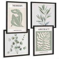 BILDER SET 4er Set - 50x50 cm & 40x60 cm Schwarzer Rahmen - Matisse entwirft Boho-Pflanzen - Schwarz, Kunststoff (50/50cm) - TULUP